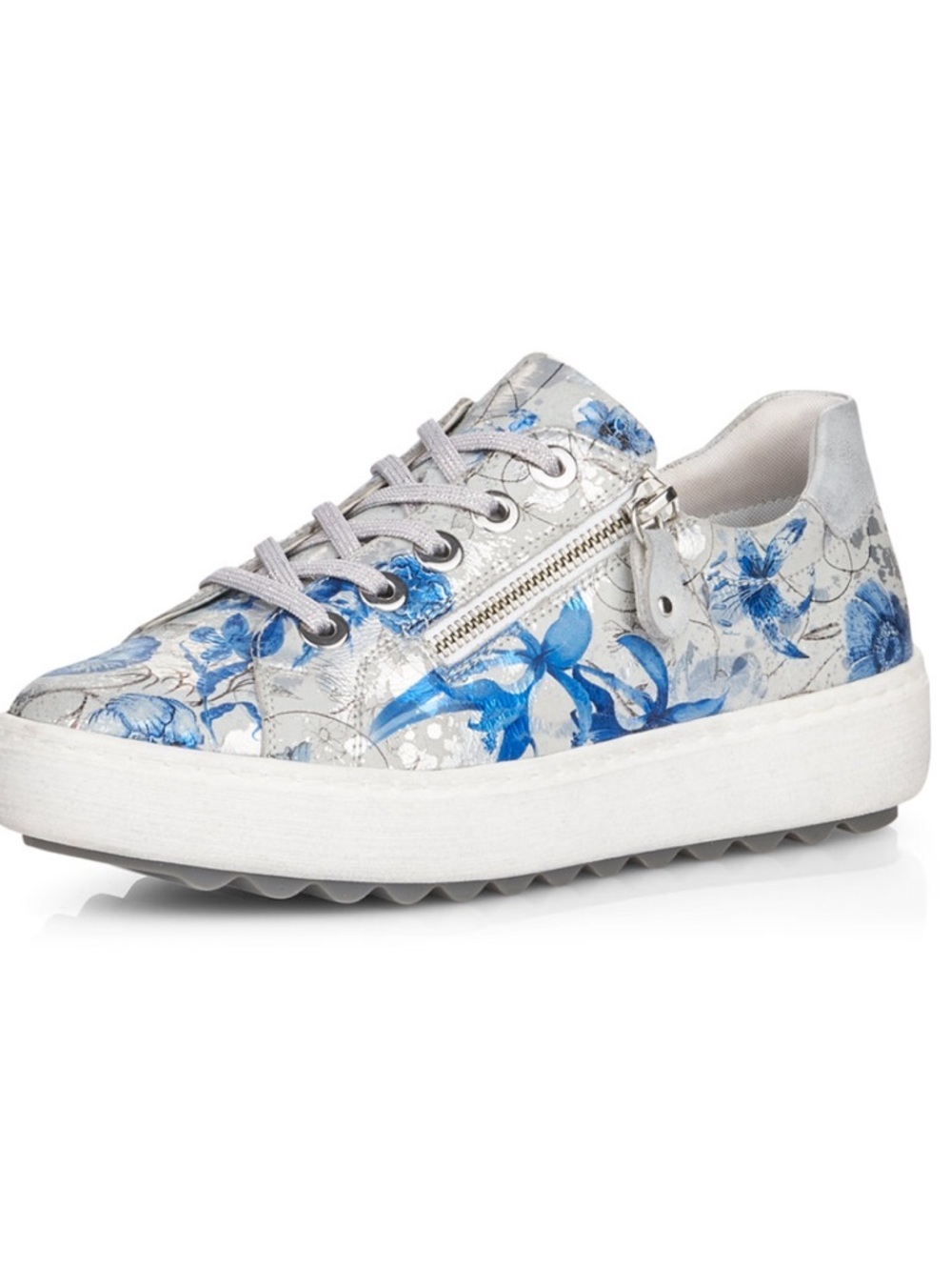 Remonte Floral Metallic White & Blue Lace-Up Sneakers size 41